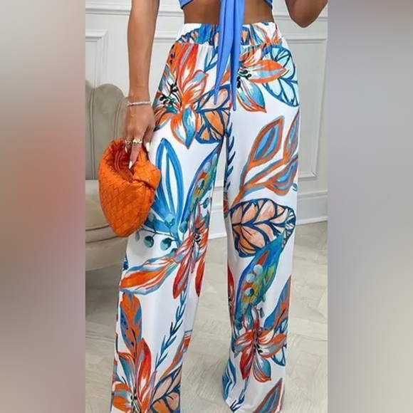 Casual Bahamian Delight Blue Two Piece Set Crop Top and Pants - Picture 4 of 12